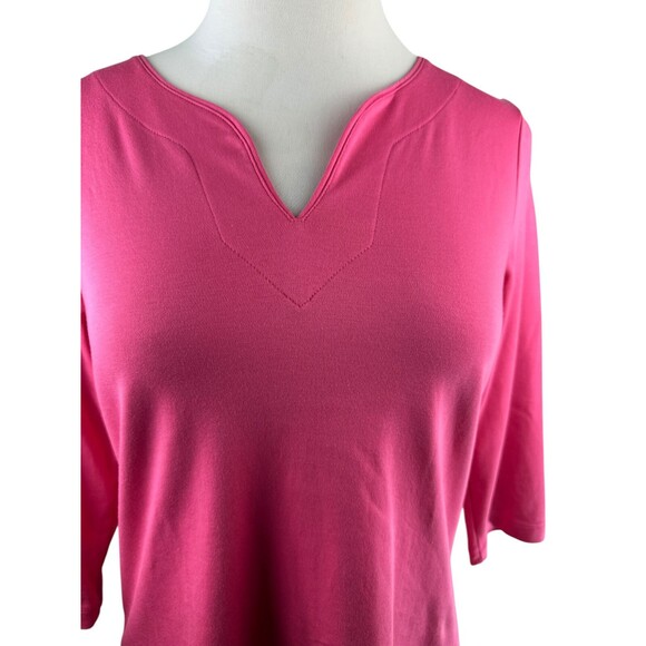 LL Bean Supima Cotton Three-Quarter-Sleeve Splitneck Top Pink Size Large - Picture 5 of 12